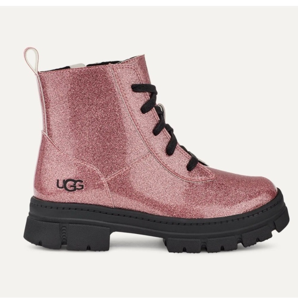 UGG Kids Ashton Lace-Up Glitter boots. Size 7